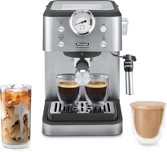 Espresso Machine with Milk Frother, 15-Bar Pump & Temperature Control - Barista Coffee Maker Kit for Espresso, Latte, Cappuccino & Iced Coffee - Italian Stainless Steel Design