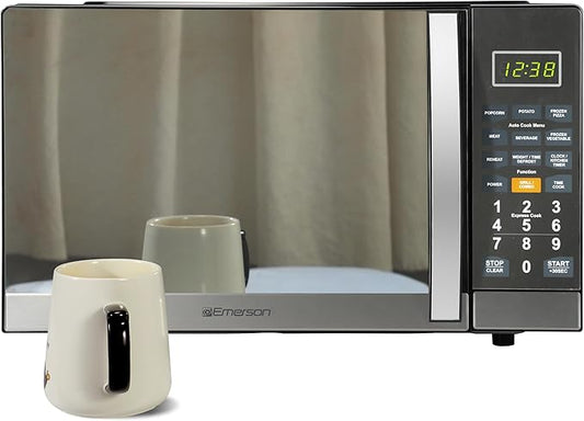 Countertop Microwave Oven with 1100W Grill Function, Sleek Mirrored Finish 10 Power Levels, 6 Auto Menus, Glass Turntable and Child Safe Lock, 1.1 Cu. Ft, Stainless Steel