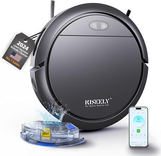 Robot Vacuum Cleaner with Mop, 4000Pa Robotic Vacuum with Self-Charging, App Control, Adjustable Suction Power Robotic Vacuum for Hard Floor, Pet Hair and Low-Piled Carpet