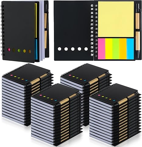 50 Pack Lined Spiral Notebook Small Notepad and Pen Set Steno Pads Lined Notepad Black Pocket Notebook for Business Office School Supplies