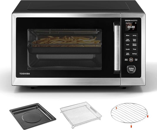 Combo Countertop Microwave Oven, with 2.4-Inch Color Screen, Origin Inverter Technology, Smart Sensor, Compatible with Alexa, 1100W, Air Fryer, 1.3 Cu.Ft, Silver