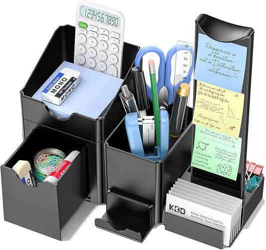 Pen Organizer with Headphone Holder - Pencil Holder for Desk with Drawer and Card Holder - Multi-Functional Desk Organizer Set for Home Office Accessories Art Supplies