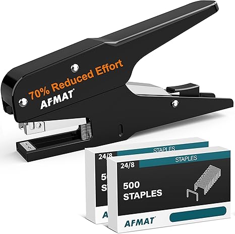 Effortless Plier Stapler, Metal 50 Sheet Stapling Plier, with 1000 5/16" Staples, Handheld Stapler Heavy Duty with Reload Button, Space Save Size, Good for Office, Home, School