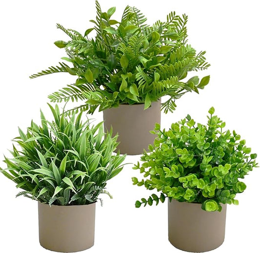 Artificial Mini Fake Potted, 3 Packs of Medium-Sized Eucalyptus Potted Plants Fake Decorative Grass Plants, Used for Home Decoration, Indoor, Office, Desk, Dining Table Decoration