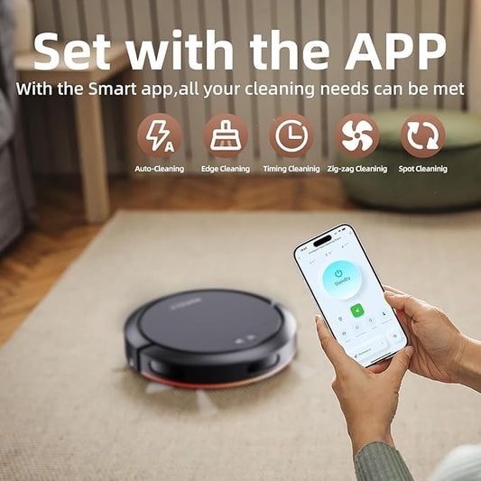 Robot Vacuum Cleaner with Mop, 4000Pa Robotic Vacuum with Self-Charging, App Control, Adjustable Suction Power Robotic Vacuum for Hard Floor, Pet Hair and Low-Piled Carpet
