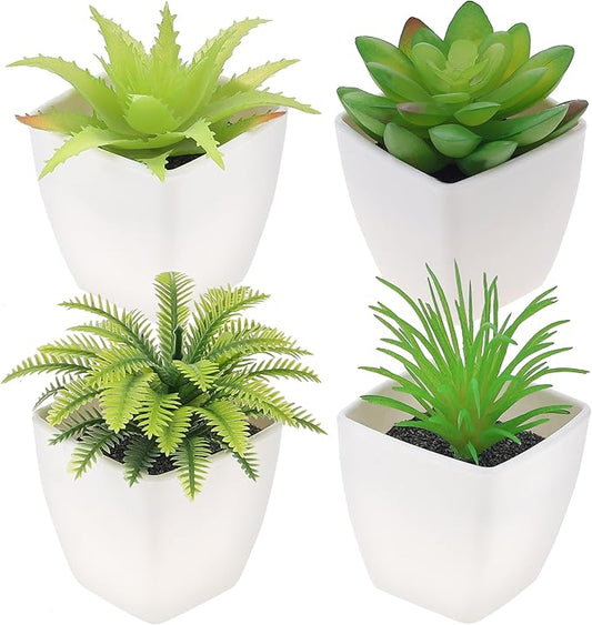 4 Pack Small Fake Plants Artificial Succulent Plants Assorted Fake Succulent Plant for Home Decor Greenery Bathroom Shelf Room Indoor