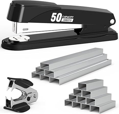 Metal Stapler Heavy Duty 50 Sheet Capacity with 1750 Staples and Staple Remover, Full Strip Staplers for Desk, No Jam, Non-Slip for Office & Classroom