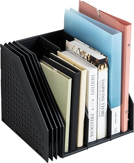 Collapsible Magazine File Holder, Desk Organizer Document Folder for Office Organization and Storage, 3 Vertical Compartments
