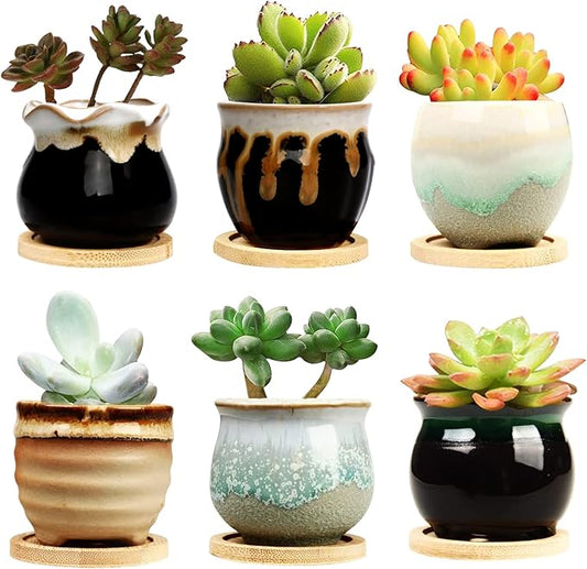 2.5 Inch Succulent Pot with Drainage,Planting/Flower Pots,Small Planter for Mini Plant Ceramic Flowing Glaze Base Serial Set with Holes