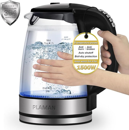 Electric Kettle Temperature Control - Keep Warm Hot Water Boiler, Double Wall Tea kettle for Boiling Water 6 Presets 1500W 4 Hours 1.7L LED Auto Shut Off Cordless