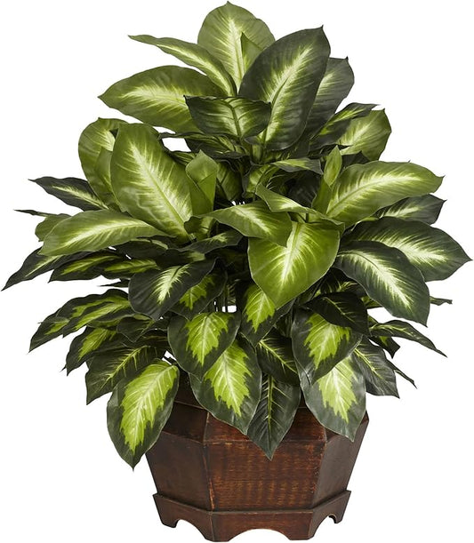 24in. Golden Dieffenbachia Silk Plant, Green