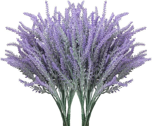 10 Bundles Fake Flowers Artificial Lavender Faux Plastic Plants for Home Decor Wedding Kitchen Garden Patio Porch Window Box Office Table Centerpieces Indoor Outdoor Decorations, Purple