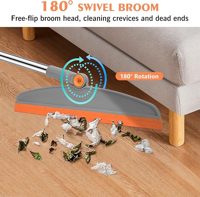Multifunction Magic Broom, 54 Inch Adjustable Long Handle Silicone Floor Squeegee Broom, Sweep and Scrape 2 In 1 Household Cleaning Brooms for Floor, Bathrooms, Kitchens, Showers, Tile, Pet Hair,Glass
