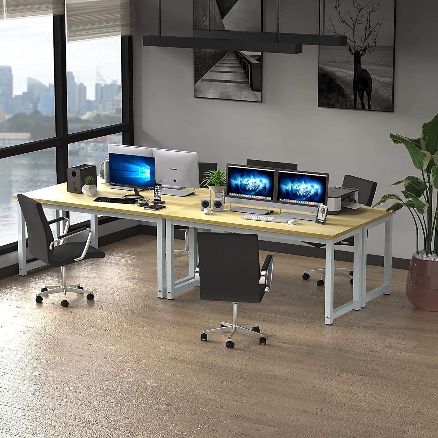 Modern Computer Desk 63 Inch Large Office Desk, Writing Study Table for Home Office Desk Workstation Wide Metal Sturdy Frame Thicker Steel Legs